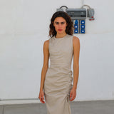 Gathered Long Dress Beige