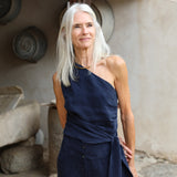 Asymmetric Cupro Top Navy