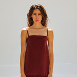 Thin Straps Cupro Silk Top Burgundy