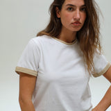 Short Ringer T-Shirt White & Beige