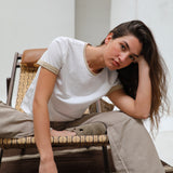 Short Ringer T-Shirt White & Beige