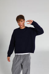 Round Knit Sweater Navy