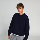 Round Knit Sweater Navy