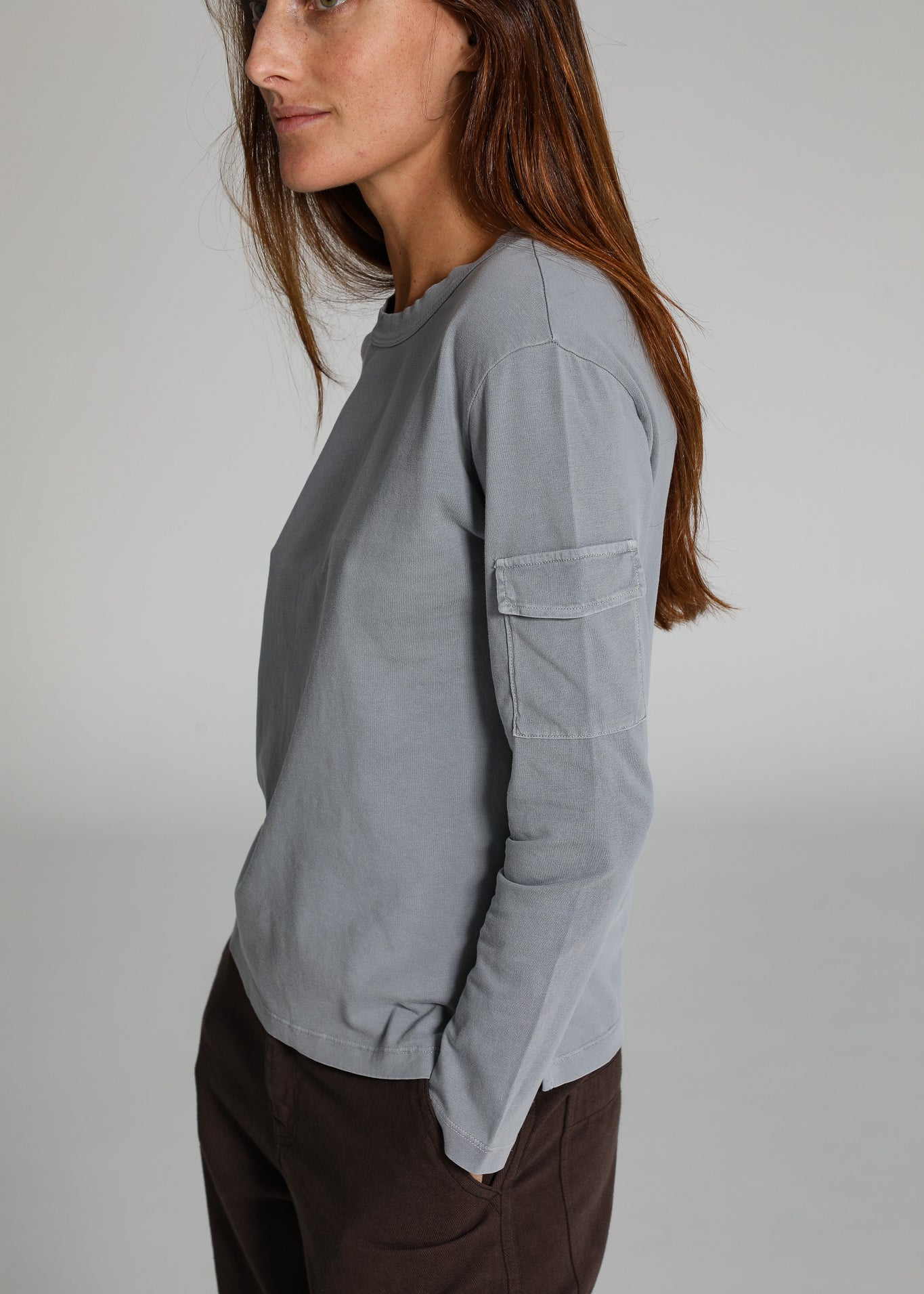 Long Side Pocket T-Shirt Light Grey