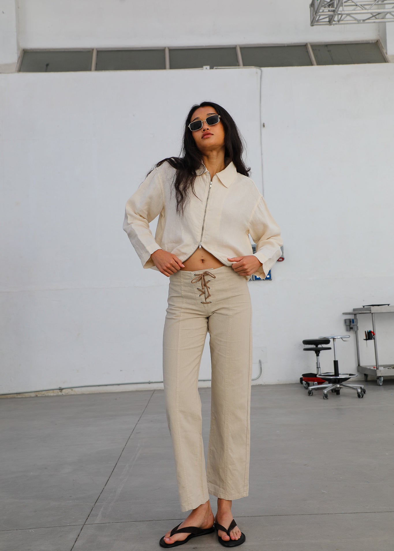 Linen Crossed Pants Beige