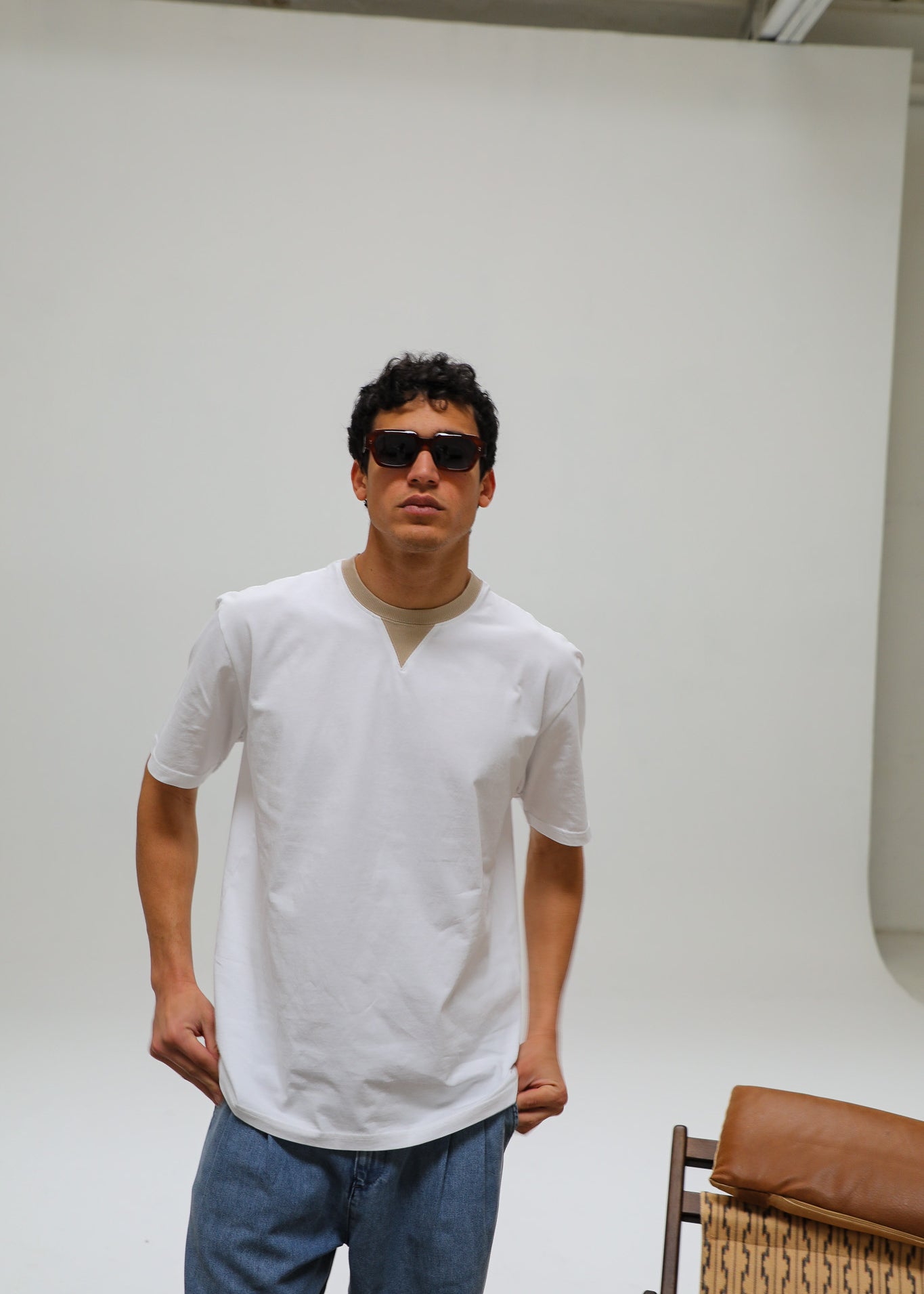 Double Tone Trendy T-Shirt Beige & White