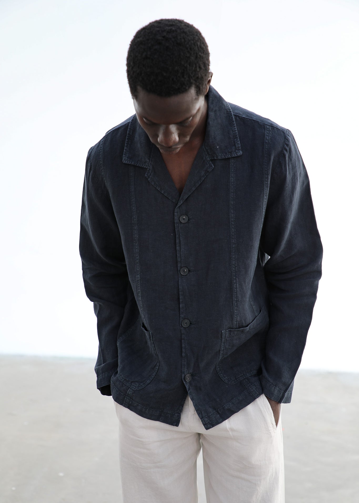 Linen Blazer Guayabera Navy