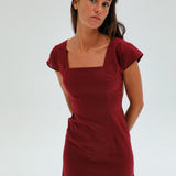Square Linen Dress Cherry