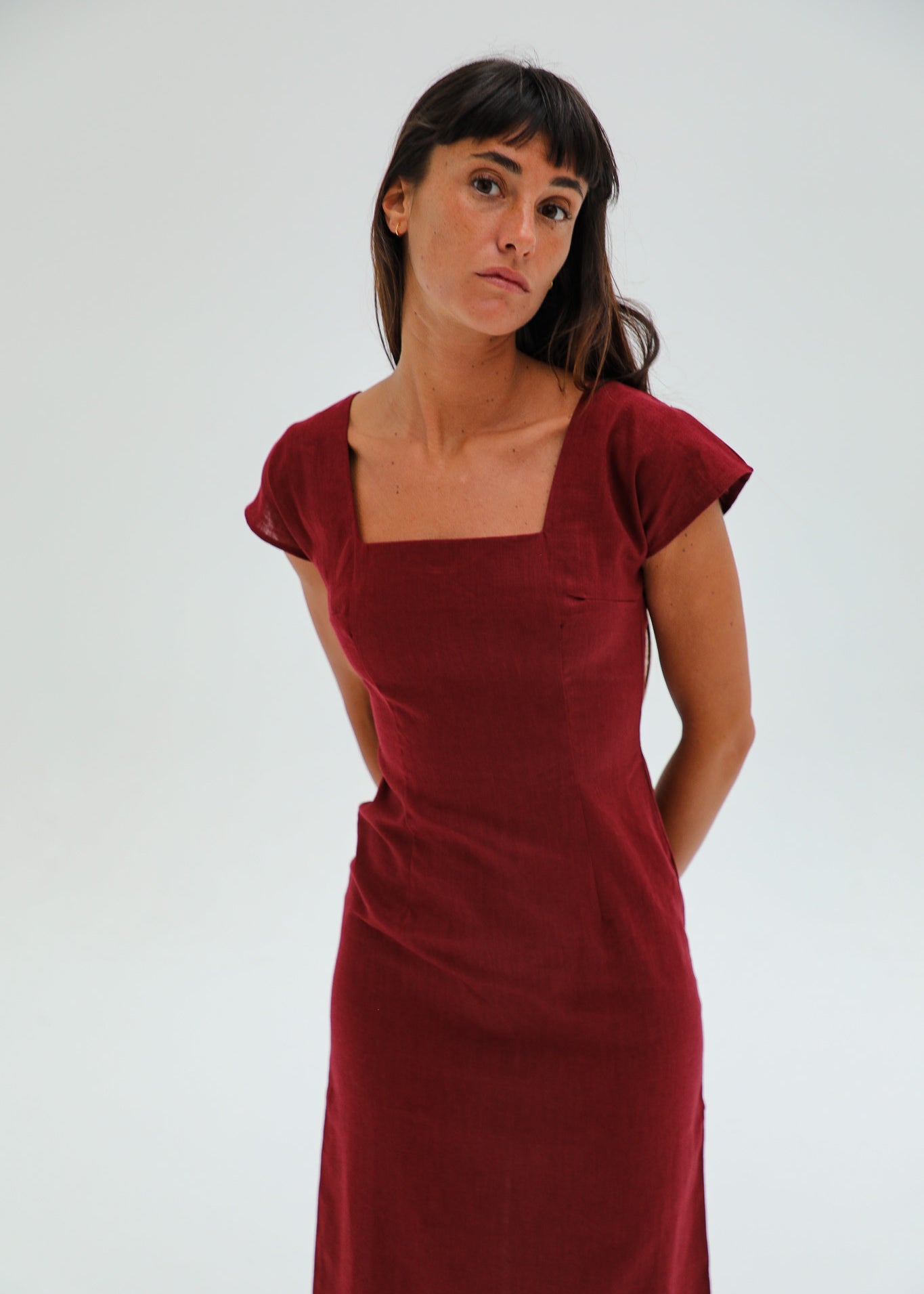 Square Linen Dress Cherry