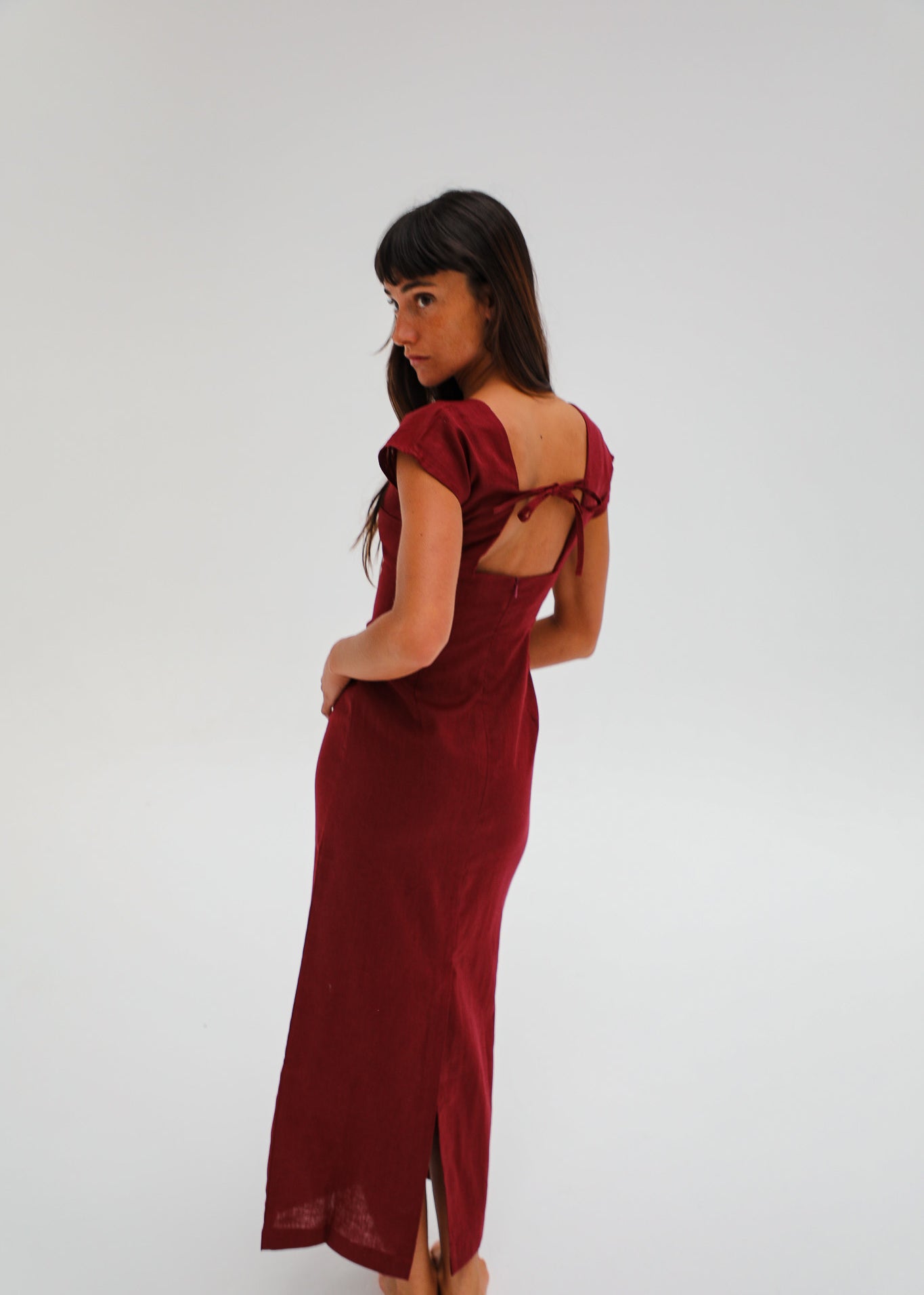 Square Linen Dress Cherry