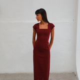 Square Linen Dress Cherry