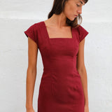 Square Linen Dress Cherry