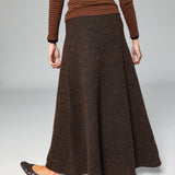 Wool Long Skirt Brown