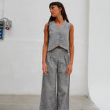 Vichy Pleated Pants Navy & White