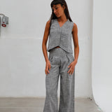 Vichy Pleated Pants Navy & White