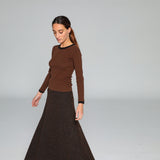 Wool Long Skirt Brown