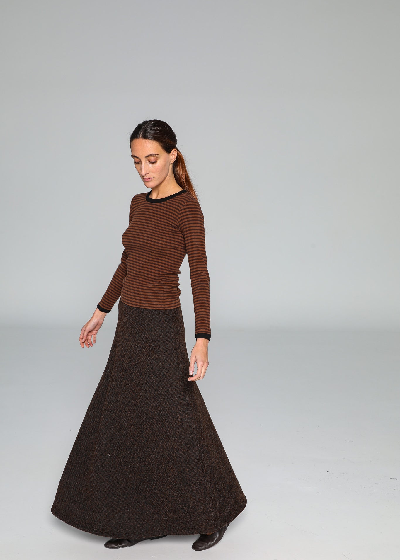 Wool Long Skirt Brown