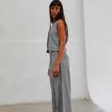 Vichy Pleated Pants Navy & White