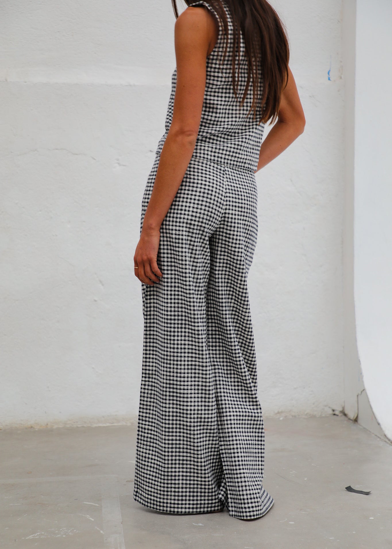 Vichy Pleated Pants Navy & White