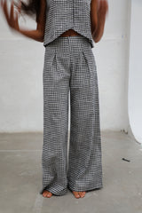 Vichy Pleated Pants Navy & White