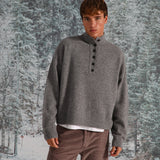 Buttons Turtleneck Knit Sweater Dark Grey 