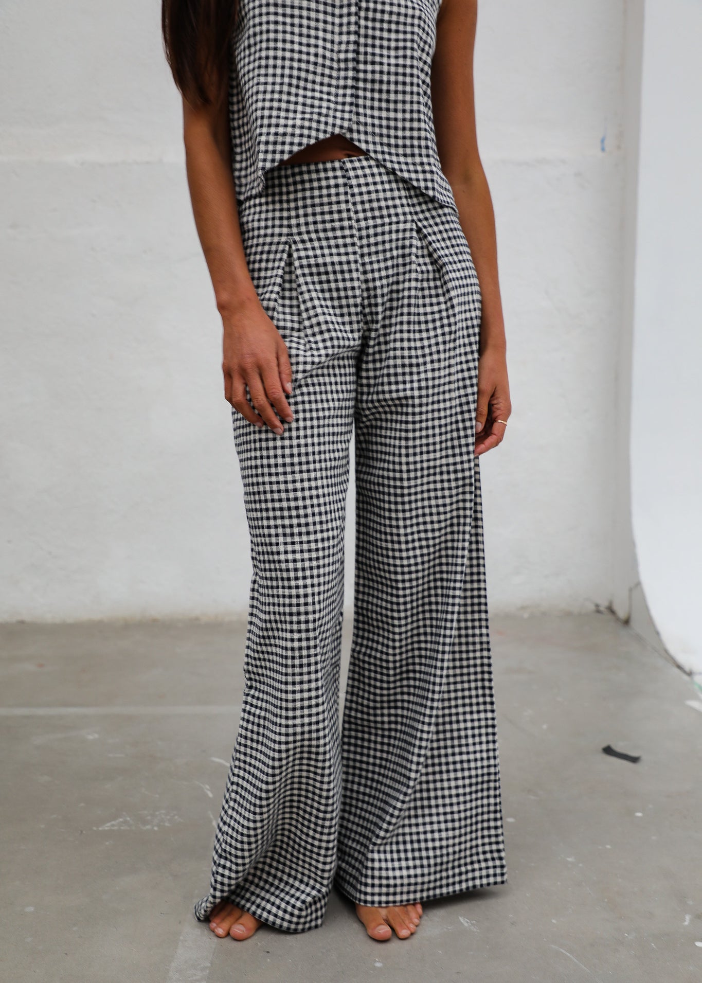 Vichy Pleated Pants Navy & White