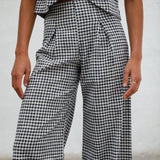 Vichy Pleated Pants Navy & White