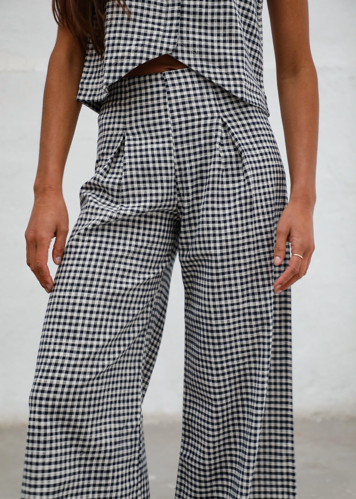 Vichy Pleated Pants Navy & White