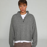 Buttons Turtleneck Knit Sweater Dark Grey 