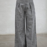 Vichy Pleated Pants Navy & White