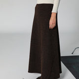Wool Long Skirt Brown