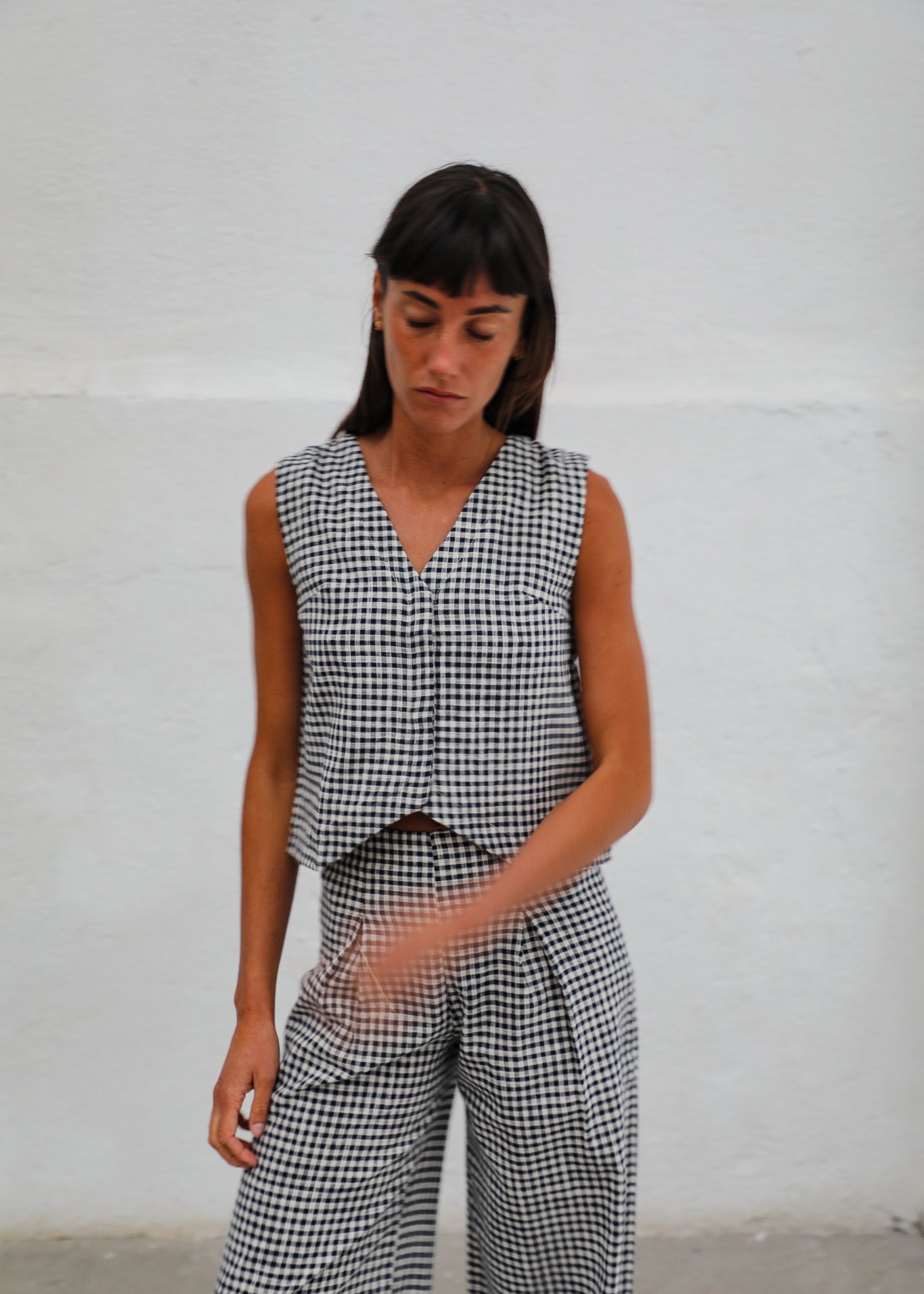 Vichy Vest Navy & White