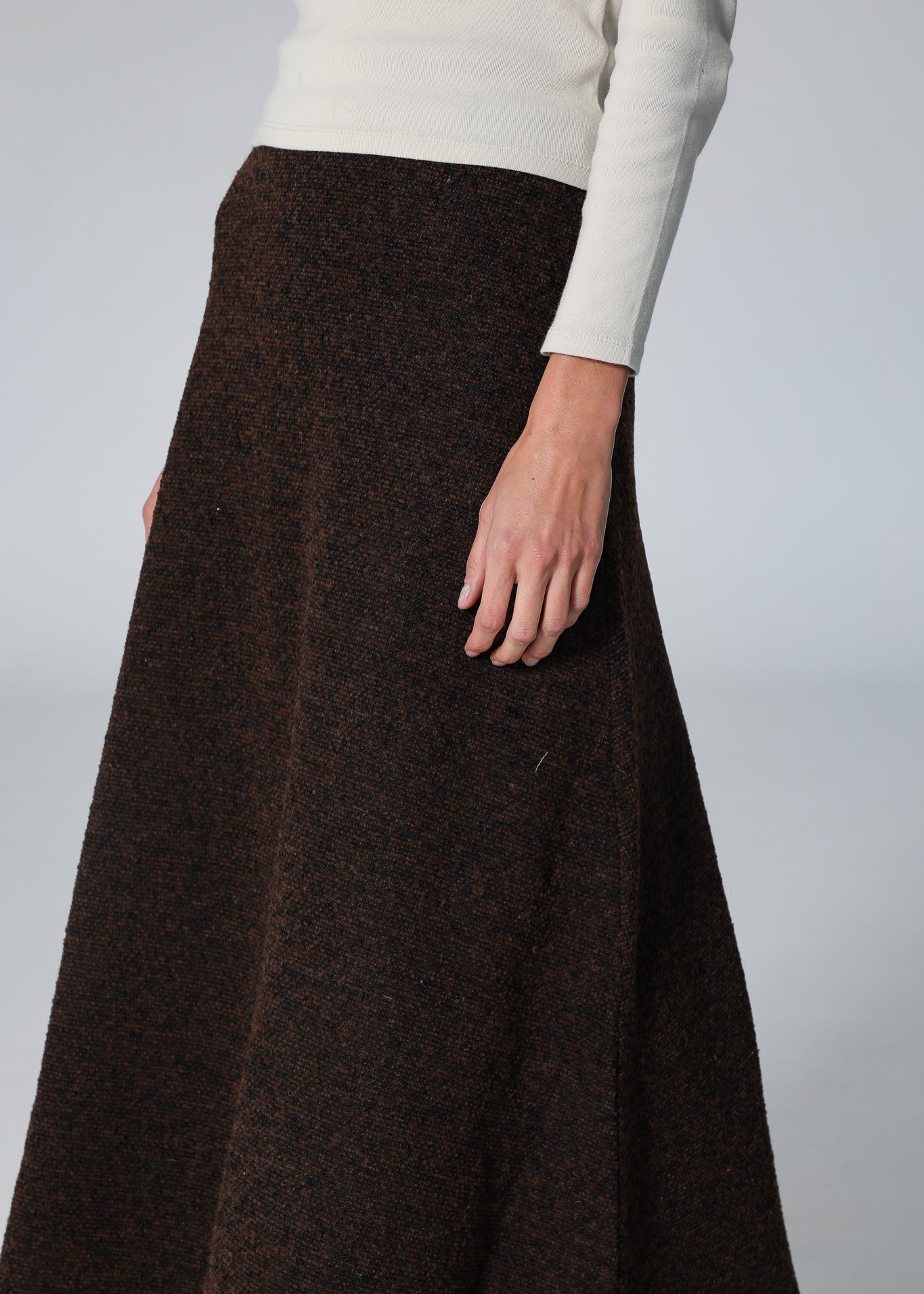 Wool Long Skirt Brown