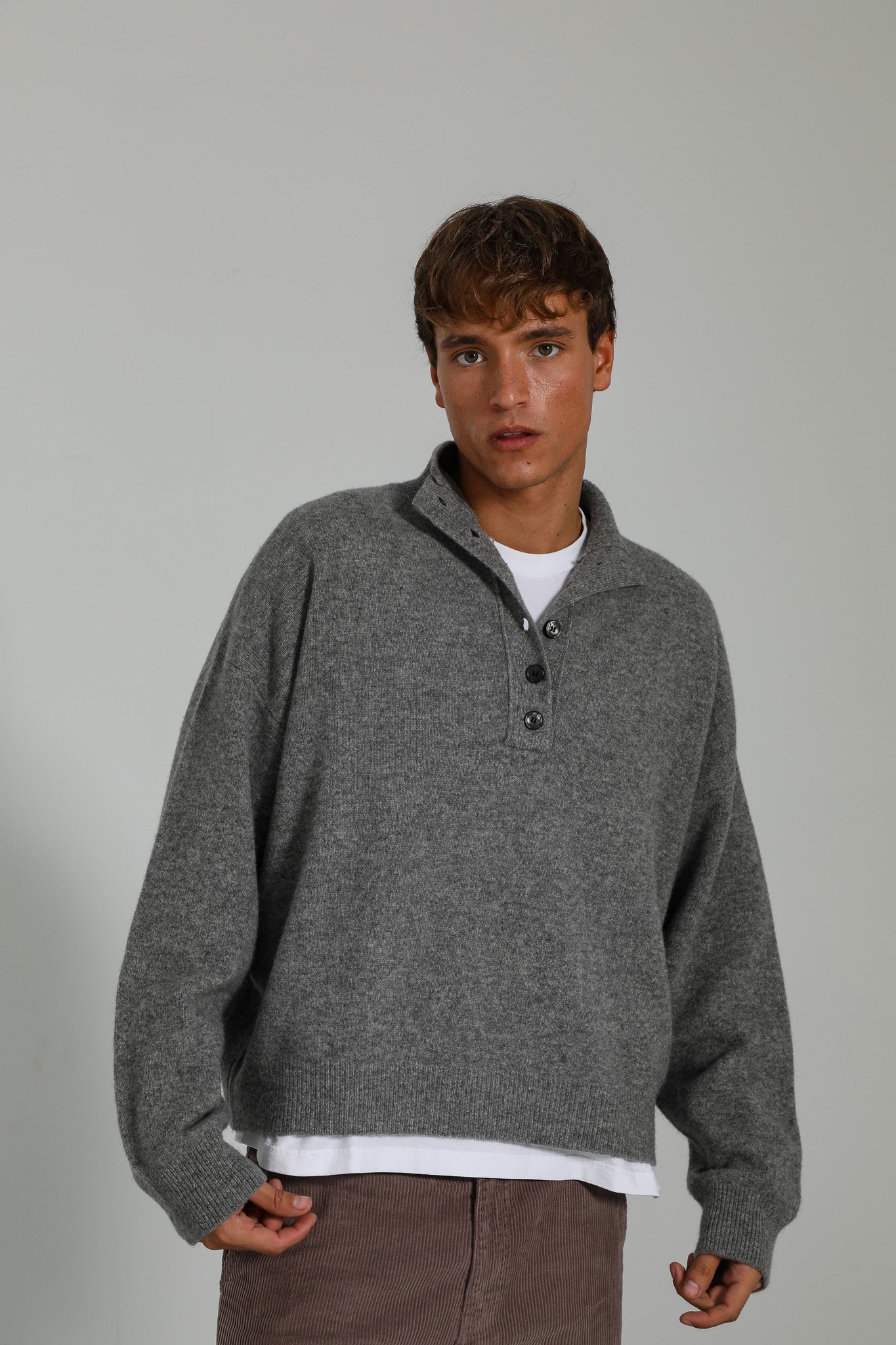 Buttons Turtleneck Knit Sweater Dark Grey – Ramsos