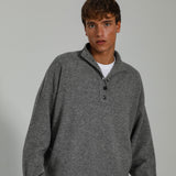 Buttons Turtleneck Knit Sweater Dark Grey 