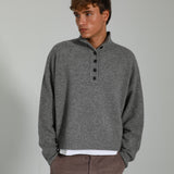 Buttons Turtleneck Knit Sweater Dark Grey 