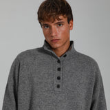 Buttons Turtleneck Knit Sweater Dark Grey 