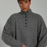 Buttons Turtleneck Knit Sweater Dark Grey 