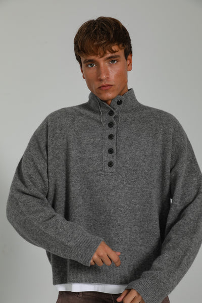 Buttons Turtleneck Knit Sweater Dark Grey – Ramsos