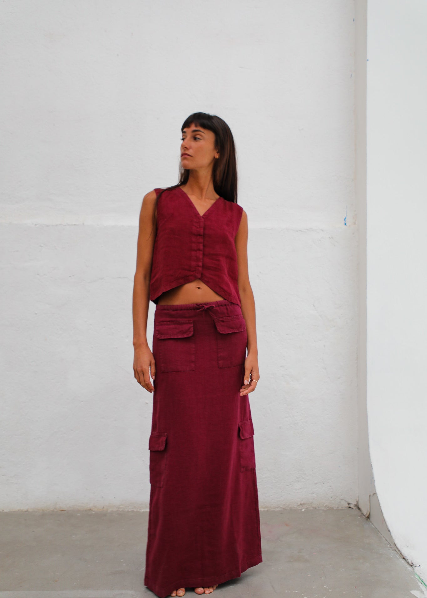 Cool Linen Skirt Burgundy