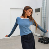 Triple Tone Long T-Shirt Blue