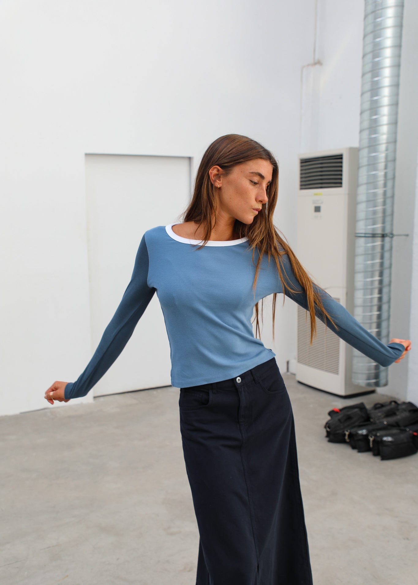 Triple Tone Long T-Shirt Blue