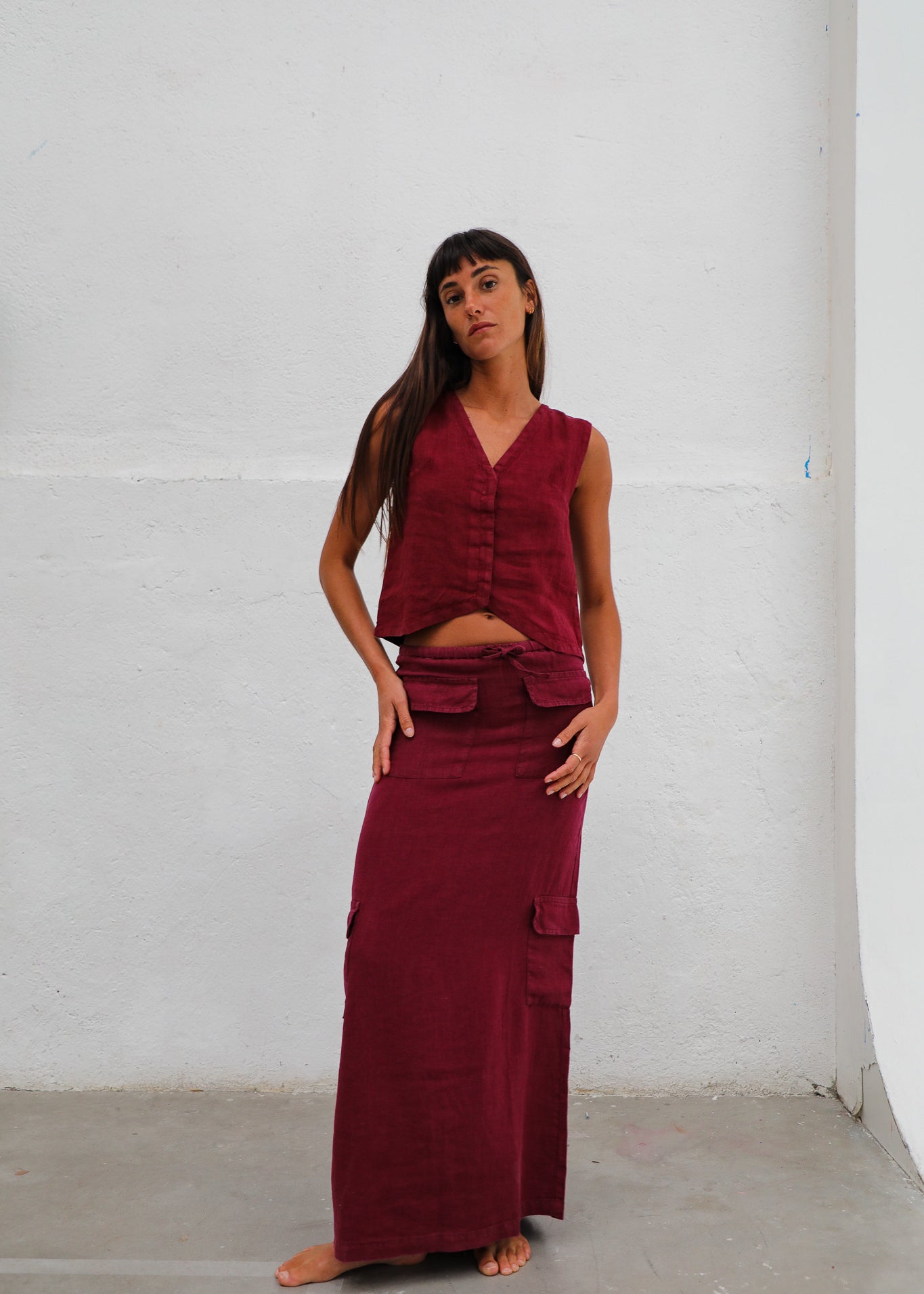 Linen Vest Burgundy