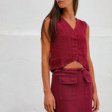 Linen Vest Burgundy
