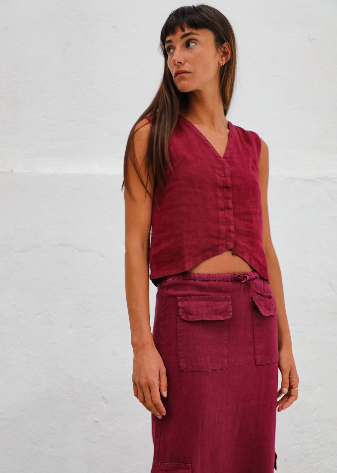Linen Vest Burgundy
