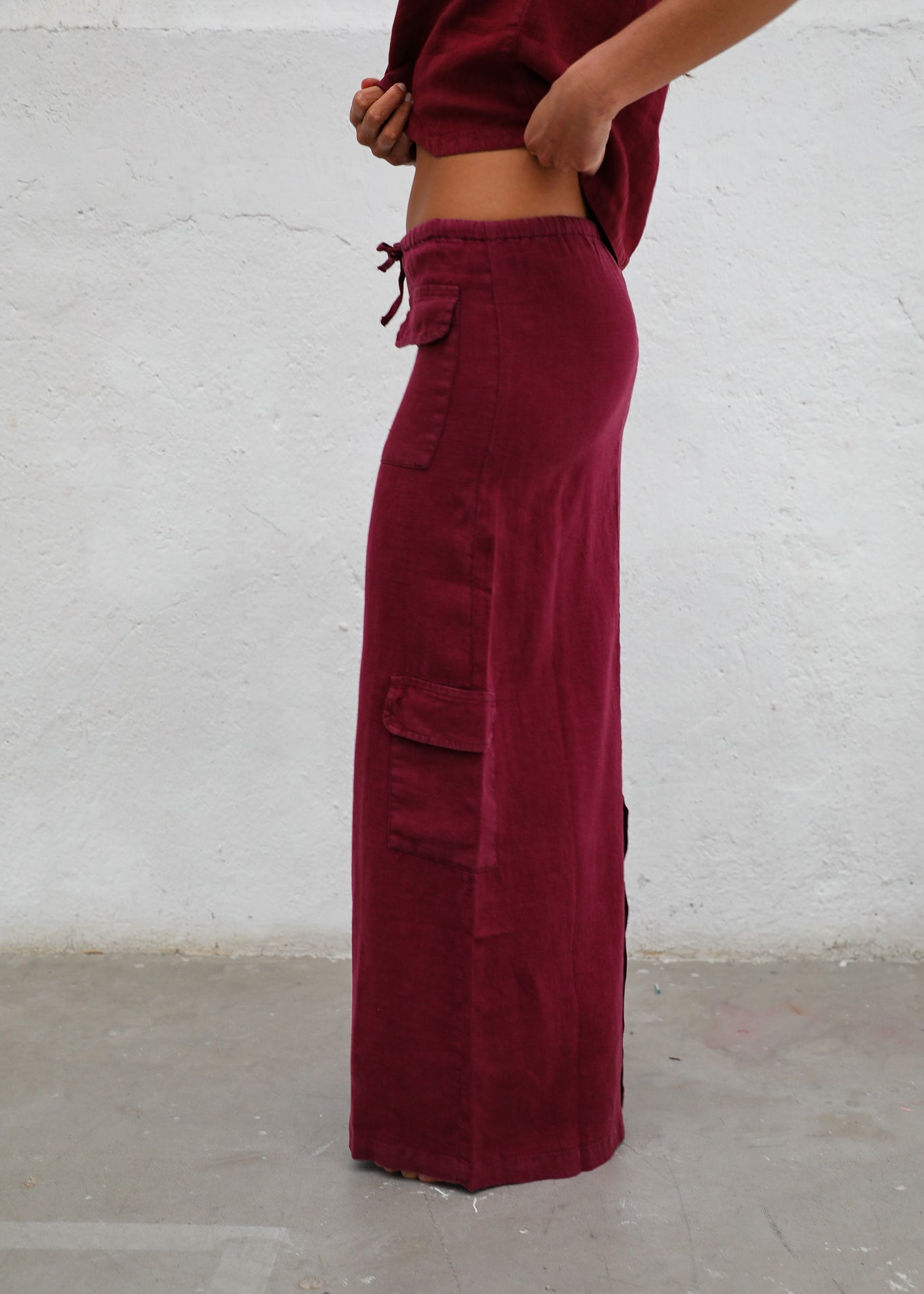 Cool Linen Skirt Burgundy