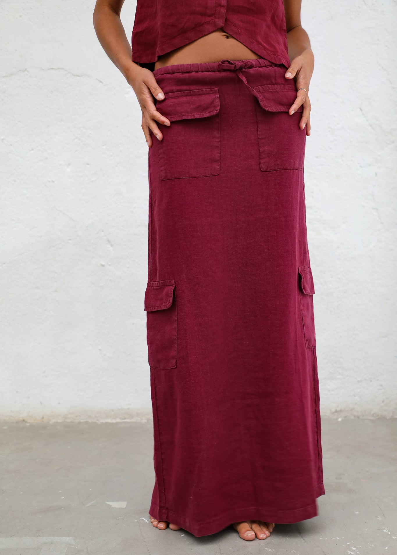 Cool Linen Skirt Burgundy
