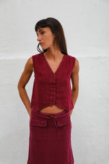 Linen Vest Burgundy