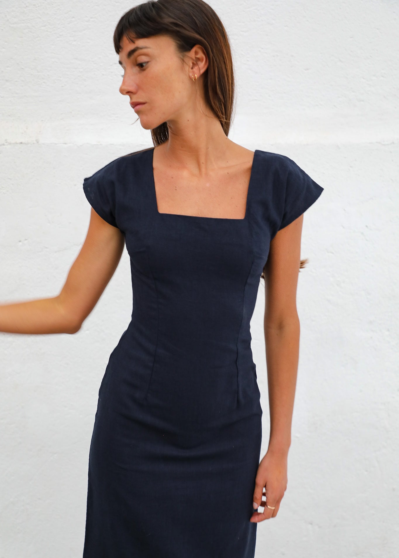 Square Linen Dress Navy