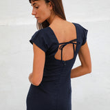 Square Linen Dress Navy